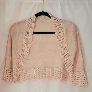 Elegant Tan Crochet Trim Sweater